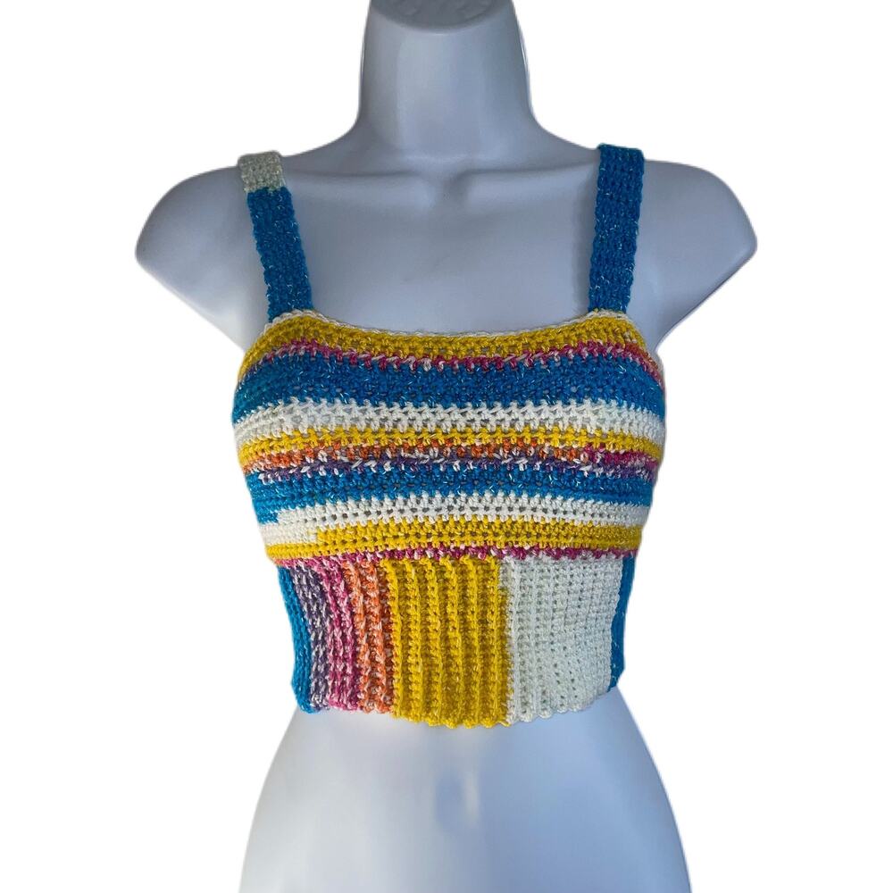 Handmade Crochet Square Neck Ribbed Hem Crop Top
